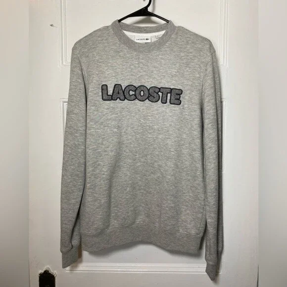 LACOSTE Men's Crewneck Flecked Fleece Logo Patch Sweatshirt Gray Sz Small - Picture 3 of 11